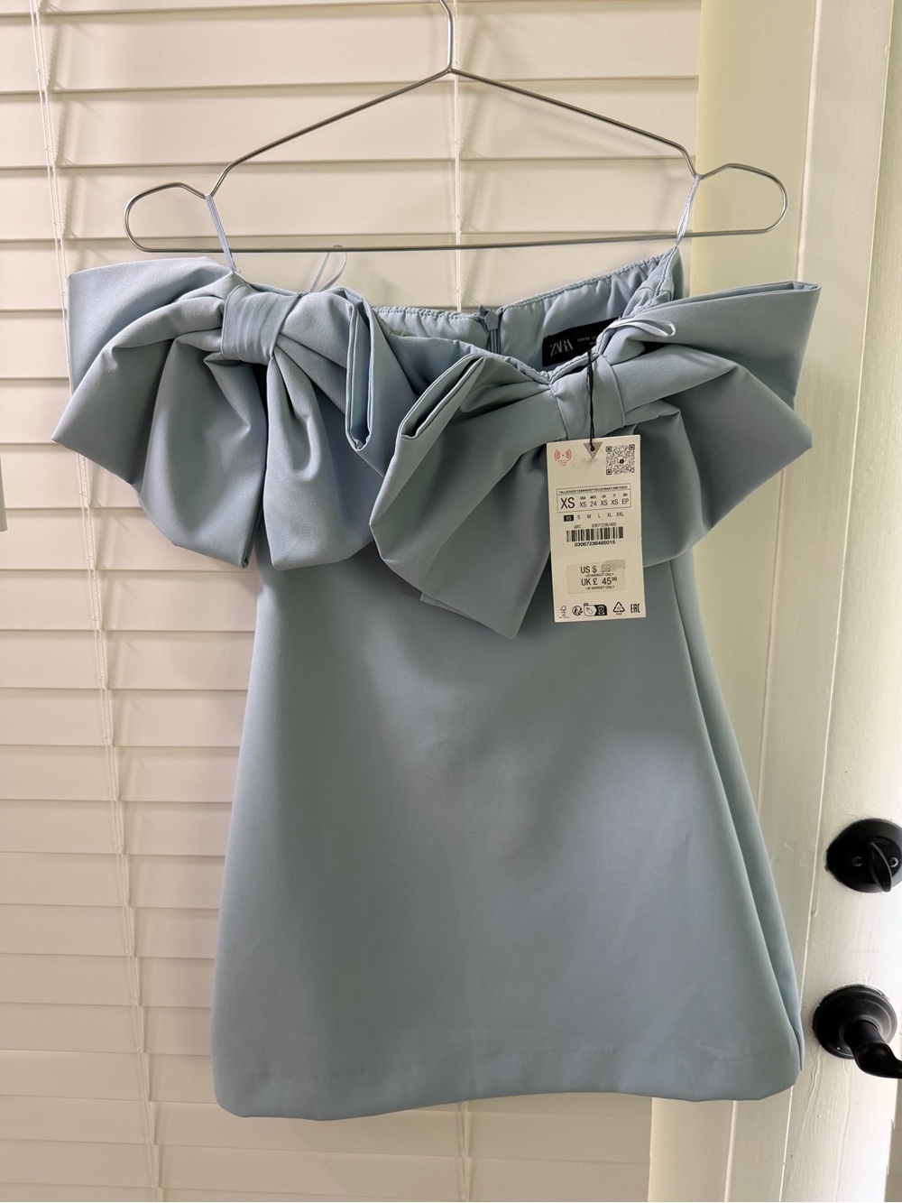 Zara Powder Blue Off-Shoulder Mini with Statement Bows